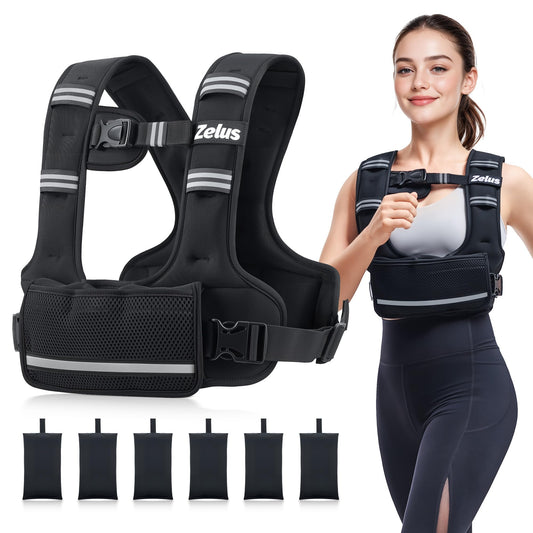 ZELUS Adjustable Weighted Vest for Women, Curve-Fit Ergonomic Workout Vest with 6 Removable Iron Sand Bags for Walking, Cardio & Strength Training, Available in 4–10 lb, 11–20 lb & 20–32 lb Options