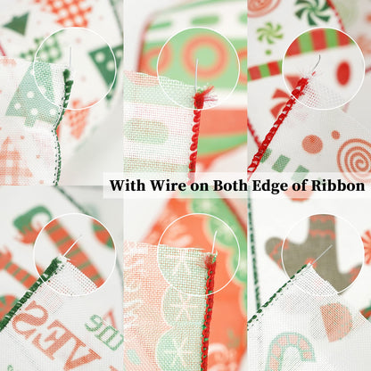 MEEDEE Christmas Ribbon Set - Wired Burlap Ribbon, 2.5 Inch, 6 Rolls, 36 Yards, Red & Green for Trees, Wreaths & Decorations