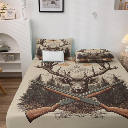 NOGAWA Deer Bed Sheets, Rustic Hunting Sheets & Bedroom Decor, Queen Sheets Set Wildlife, 16 Inch Deep Pocket Fitted Sheet & Flat Sheet, Bedding Sheets & Pillowcases