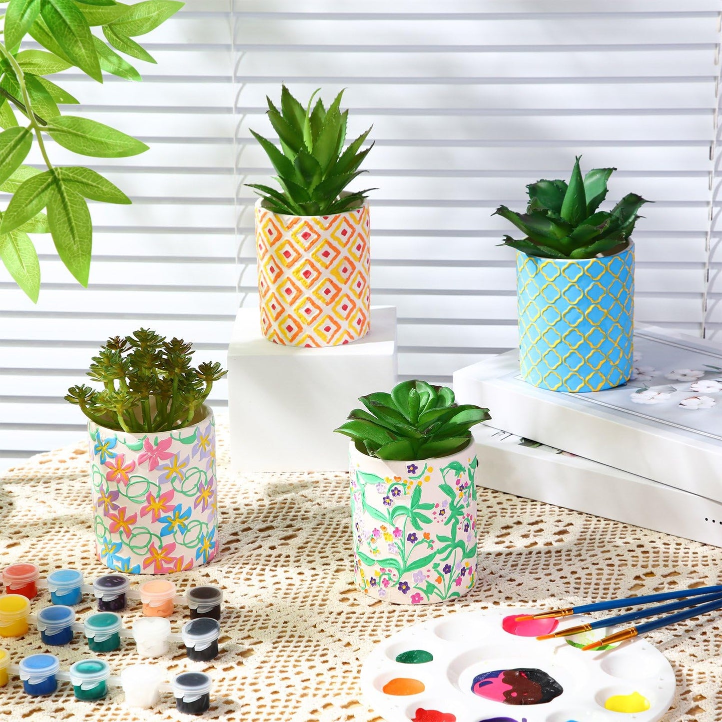 Zubebe 12 Pcs Paint Your Own Ceramic Pots Bulk Unfinished Succulent Pots Painting Kit with Drainage Hole Mini Paintable Plant Vase Ready to Paint Planter for Cactus DIY Craft
