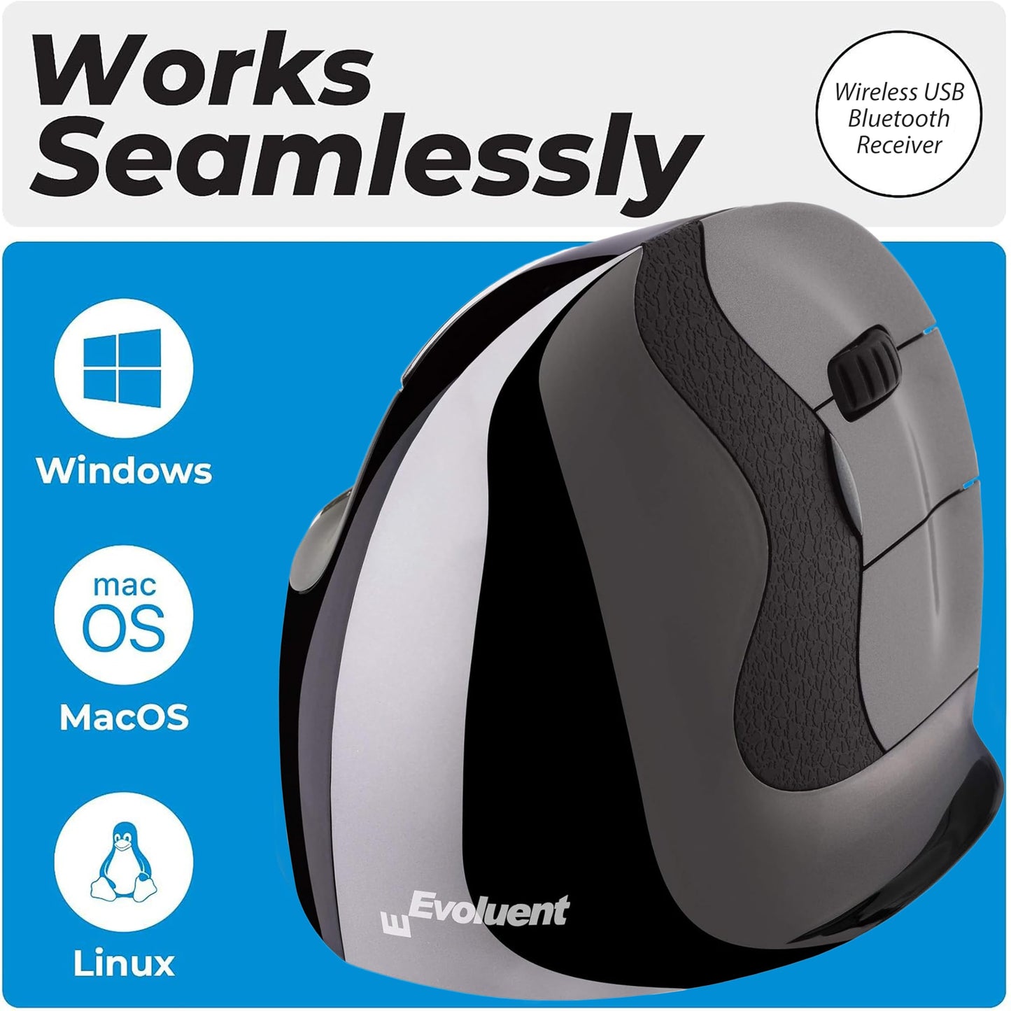 Evoluent – Inventor of The Vertical Mouse – VMDMW Ergonomic Vertical Mouse Right Hand Med USB Wireless, Sculpted for Comfort, Reduces Wrist Strain, 4 Speeds, 6 Customizable Buttons in Windows