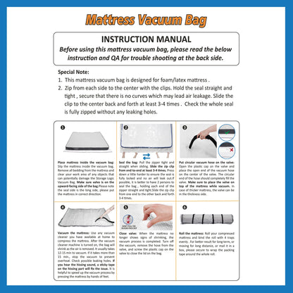 Queen/Full/Full-XL Foam Mattress Vacuum Bag for Moving, Vacuum Seal Mattress Bag with Straps