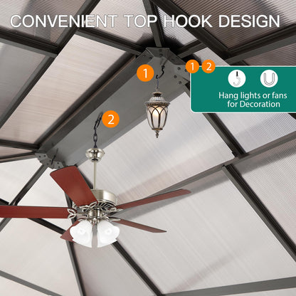 10' X 12' Hardtop Gazebo Canopy, Double Roof Canopy with Netting and Curtains, Outdoor Aluminum Frame Pergola, Heavy Duty Permanent Metal Pavilion for Patio Deck Backyard, Khaki