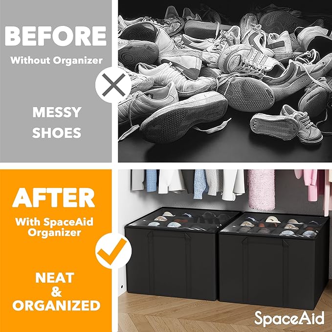 SpaceAid Shoe Organizer for Closet, 2 Pack Foldable Shoe Storage Containers