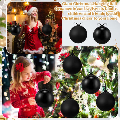 Zubebe 2 Pcs 8" Giant Fillable Christmas Ornaments with Ribbons Oversized Plastic Xmas Balls for Outdoor Lawn Yard Decor, Tree Hanging, Holiday Gifts(Matte Black, Shiny Black)