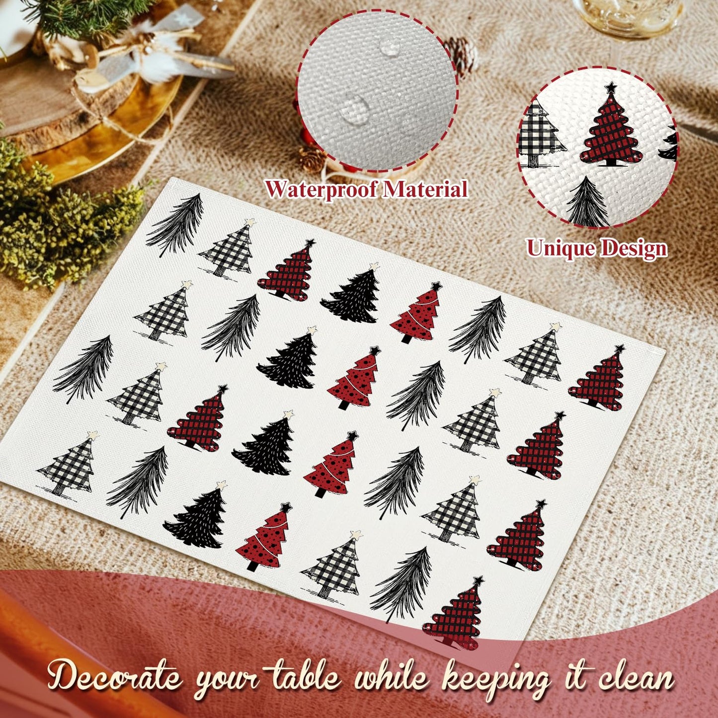 Christmas Tree Snowflakes Placemats Set of 4 Winter Gifts for Christmas Women Rustic Holiday Placemats Decor for Xmas Party Outdoor Home Kitchen Dining Recyclable Table Mats 12x18 inch - DH723