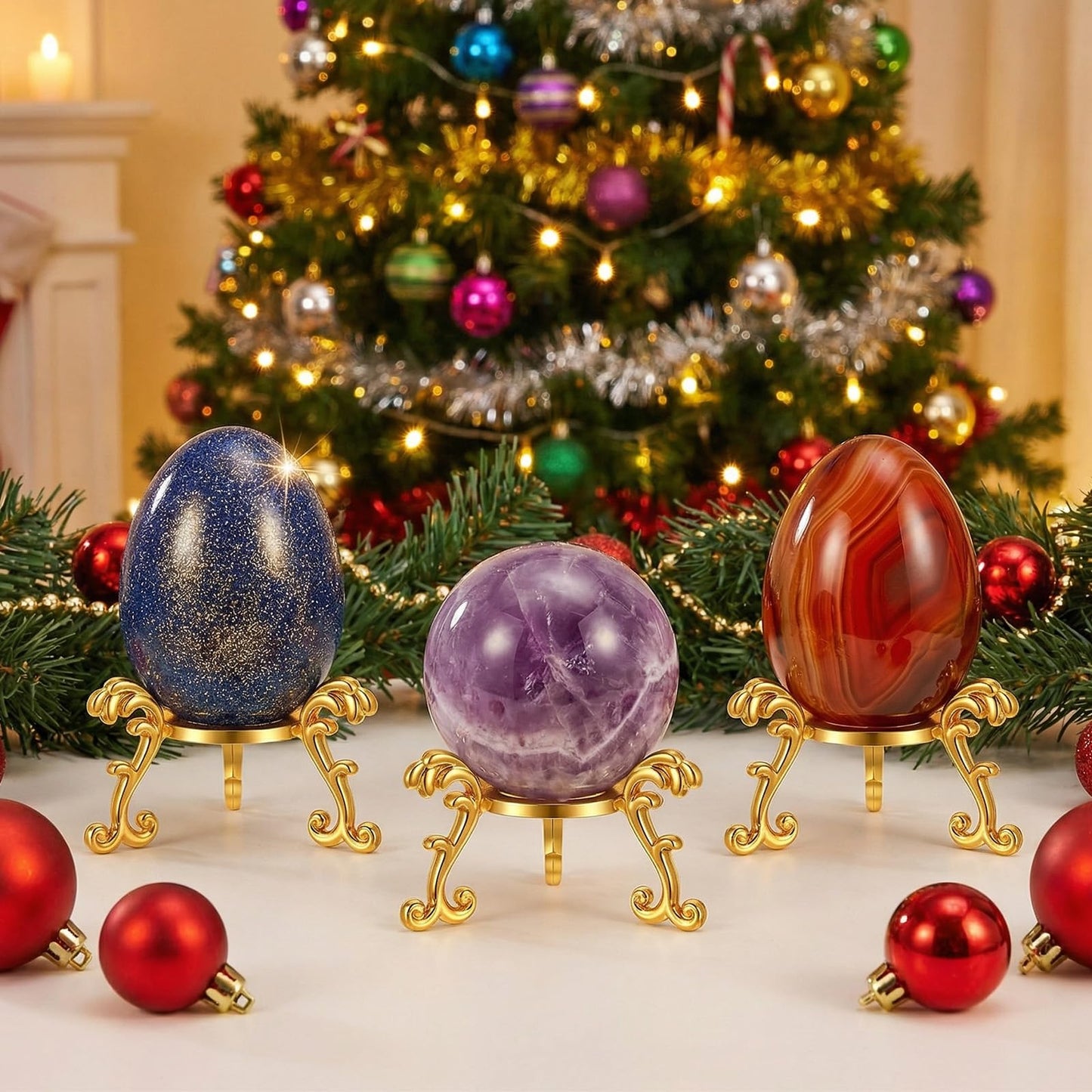 MAQUITA 20 Pcs Gold Crystal Ball Stand for Displaying Crystal Glass and Natural Rocks, Sphere Display Holder for 40mm-80mm Sphere or Stone