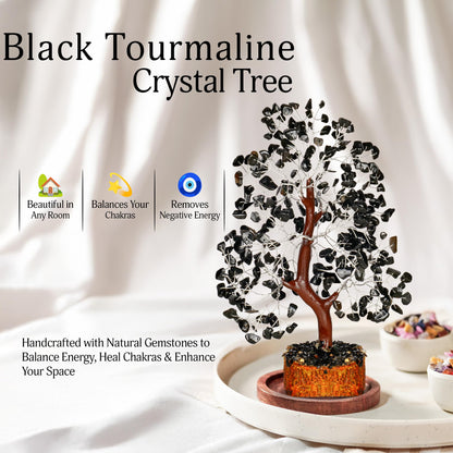 YATSKIA Black Tourmaline Crystal Tree | Gemstone Tree of Life | Healing Crystals and Stones | Boho Home Decor | Positive Energy Decor | Unique Gifts for Women | Healing Gifts for Women | 10 Inch