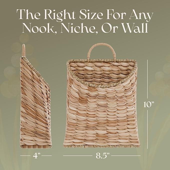 Boho Woven Wall Hanging Basket – Water Hyacinth Flat Back Basket