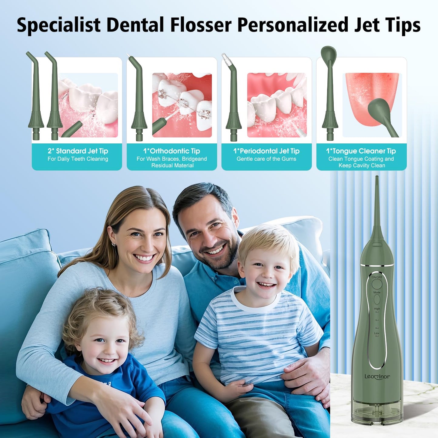 Leominor Water Flosser Pick for Teeth, 300ML Portable Oral Irrigator Upgraded Tank Removable,IPX7 Waterproof, Rechargeable Travel Teeth Cleaner, Professional Electric Flossing Machine (Pink)