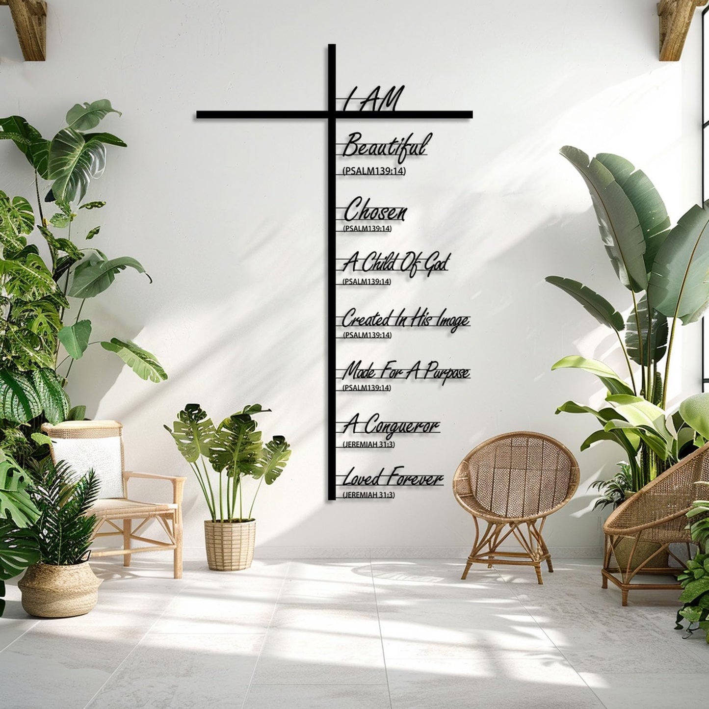 vinwipe Cross and Bible Verse Metal Wall Art, I Am Cross Metal Wall Decor, Christian Wall Art, Faith Decorations for Living Room, Dining Room (Gold, 30"x18"/76x46cm)