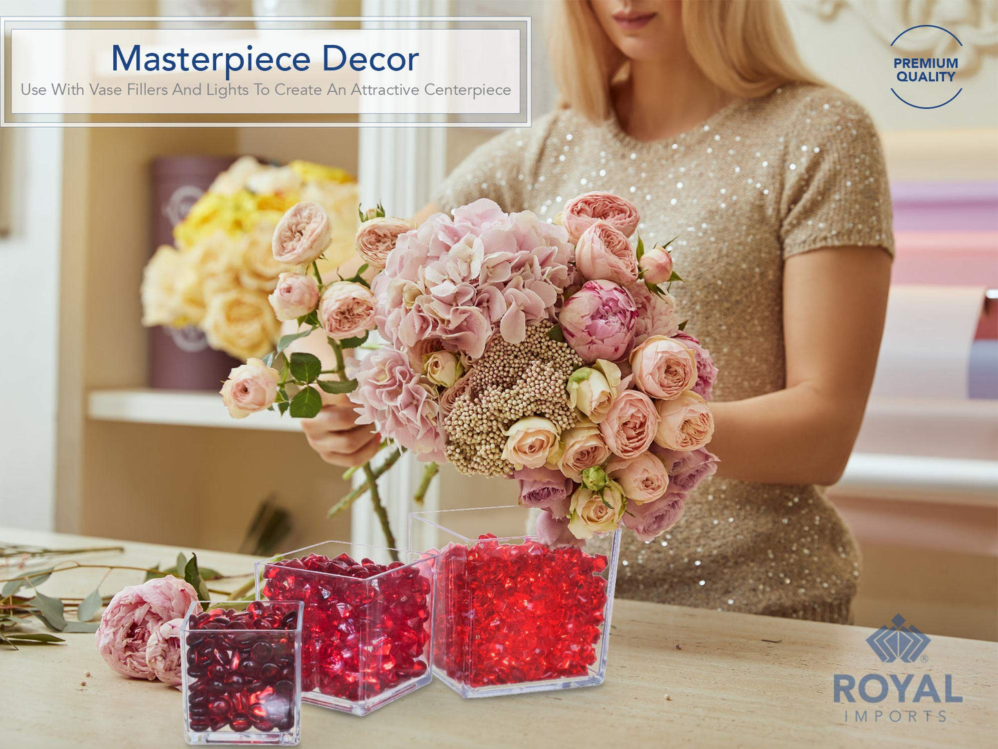 Royal Imports Flower Acrylic Vases Cubes, Decorative Centerpiece for Home or Wedding, Non Breakable Plastic, 6x6 - Clear