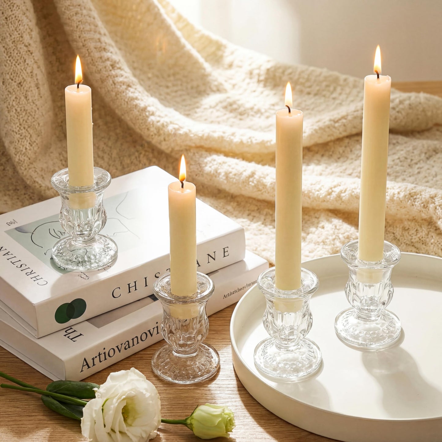 20 Pcs Glass Taper Candle Holders - Romadedi Clear Small Candlestick Holder Bulk, Thicker Glass Candle Sticks Set for Wedding Christmas Party Dining Table Table Centerpiece Decor