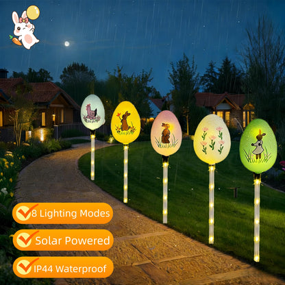NAHIYELAS Solar Easter Pathway Lights - 5 Pack Bunny Egg Light Outdoor Solar Powered Path Lights with 8 Lighting Modes, Waterproof Garden Stake for Easter, Housewarming Gifts & Outdoor Decor