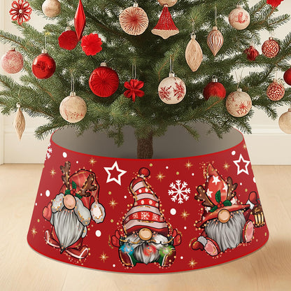Christmas Gnome Tree Collar with LED Light Red Tree Skirt Ring Base Cover for Christmas Trees Decoration Holiday Indoor Outdoor