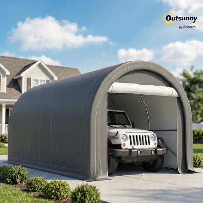 Outsunny 10' x 16' Carport, Heavy Duty Portable Garage Storage Tent with Large Zippered Door, Anti-UV PE Canopy Cover for Car, Truck, Boat, Motorcycle, Bike, Garden Tools, Outdoor Work, Gray