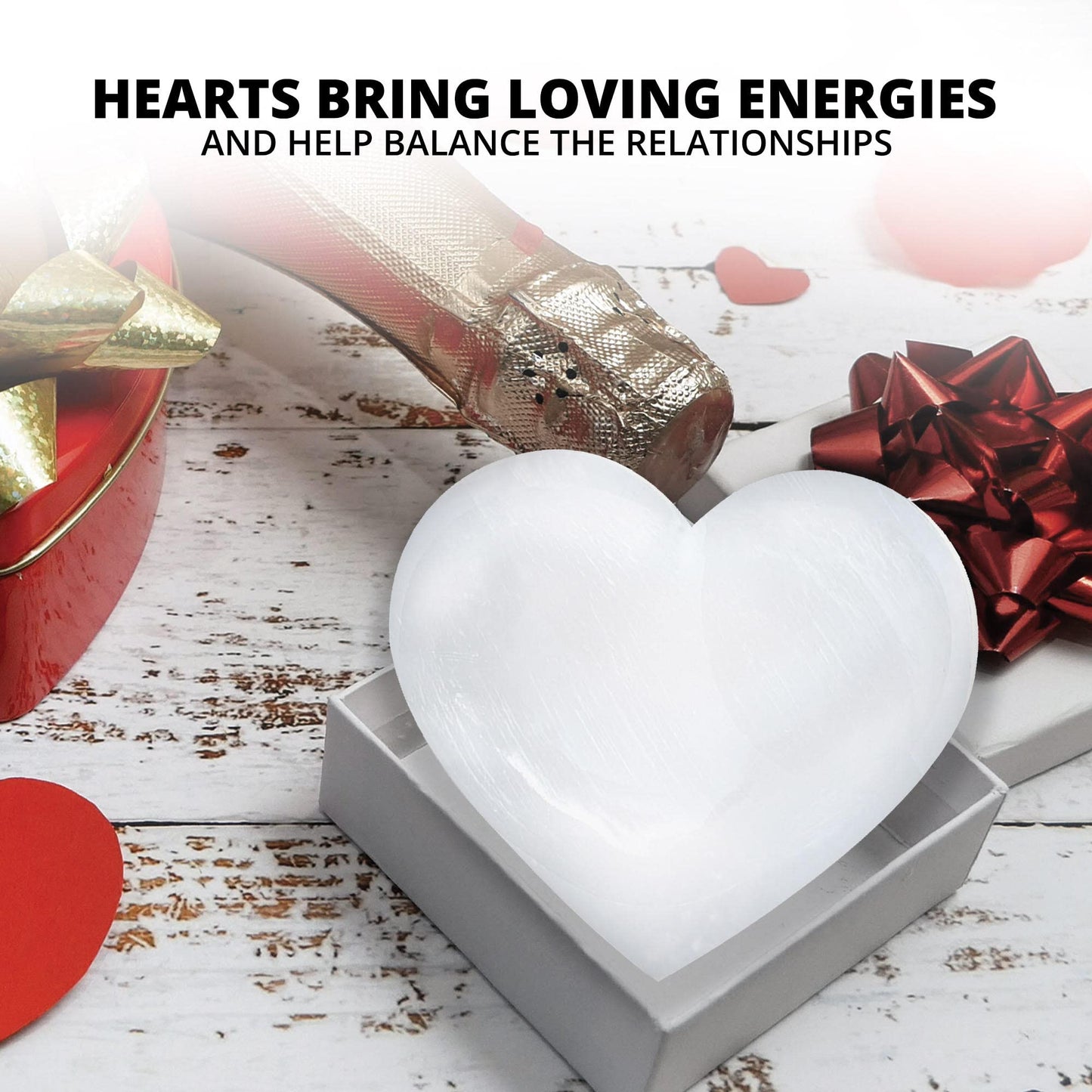 Himalayan Glow A-1057H Selenite Heart Stone Crystal 10cm White 1 Count
