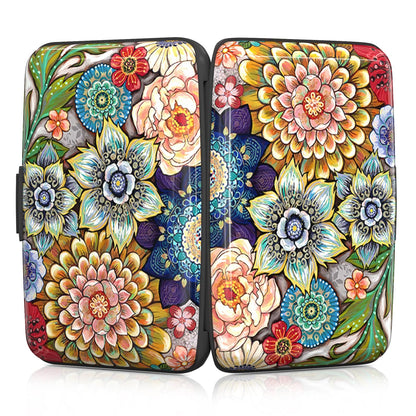 Rimilak Aluminuml Credit Card Holder, Mini Credit Card Wallet RFID Blocking Slim Metal Hard Case for Women Men, Mandala Flower