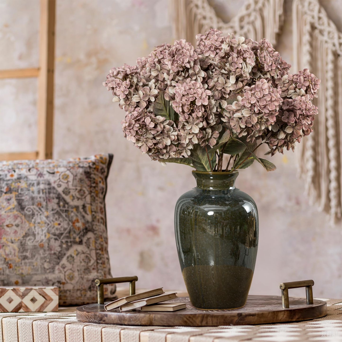 Ttranewsoo Fake Flowers Hydrangea Silk Flowers with Stems,Brown Flowers Fall Hydrangea Artificial Flowers,Winter Flowers Artificial for Decoration Vase Indoor and Outdoor 24"（Brown ） 8PCS Wthout Vase