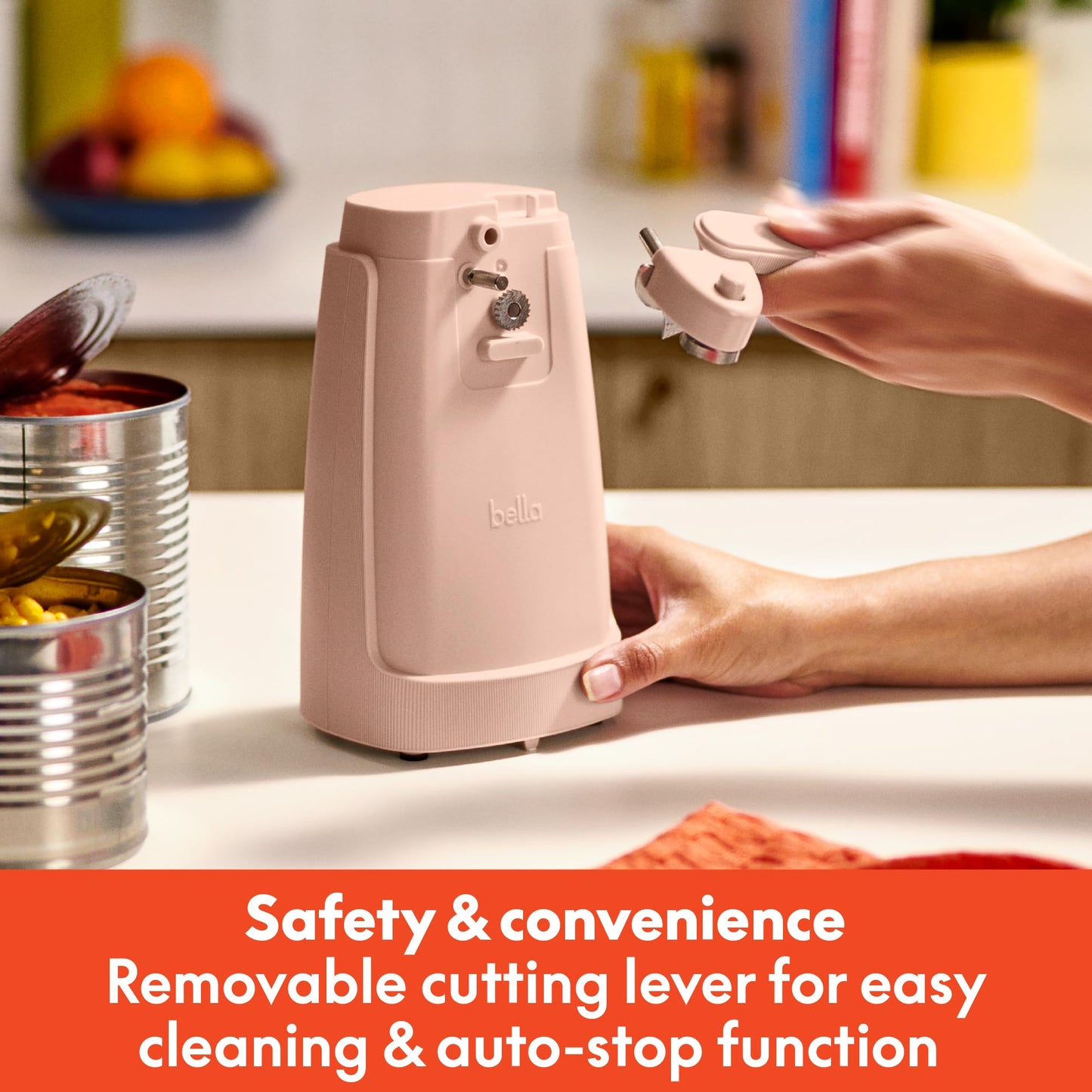 bella Electric Can Opener and Knife Sharpener, Multifunctional Jar and Bottle Opener with Removable Cutting Lever and Cord Storage, Stainless Steel Blade, Surf