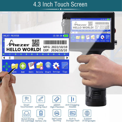 Handheld Inkjet Printer P15 with Adjustable Holder Stand and Sensor for Automatic Print, with Solvent 0.5 Inch Nozzle Ink Cartridge, for QRCode Barcode Production Date Time Logo Batch Number Print