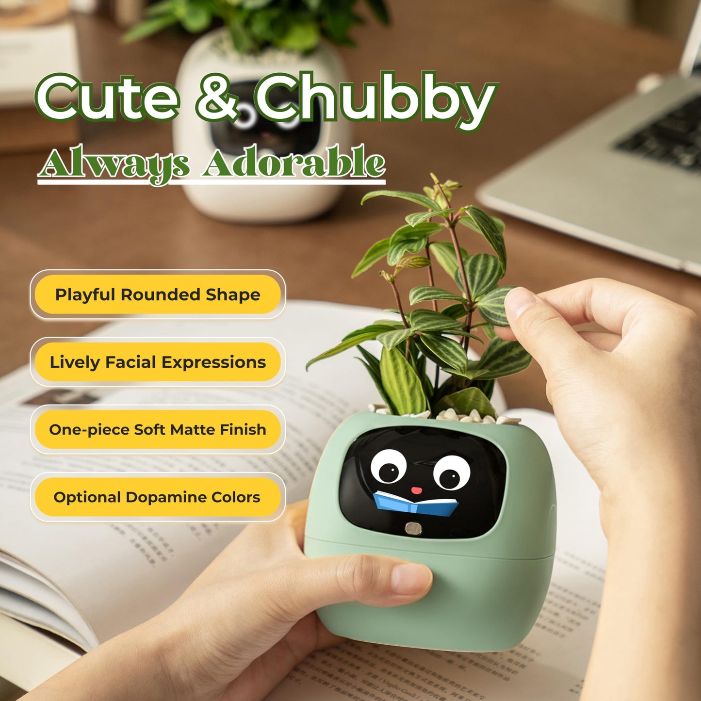 PLANTSIO Gen2 Ivy Intelligent Flower Pot for Home Decoration Plants Companion Neat Desk Setup Gift Smart Pet Planter Robot Guidance on Plant Care with Emojis