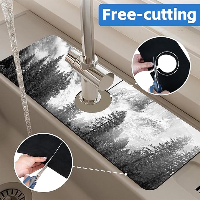 Winter Forest Mountain Sink Faucet Absorbing Mat Splash Guard Draining Mat Fast