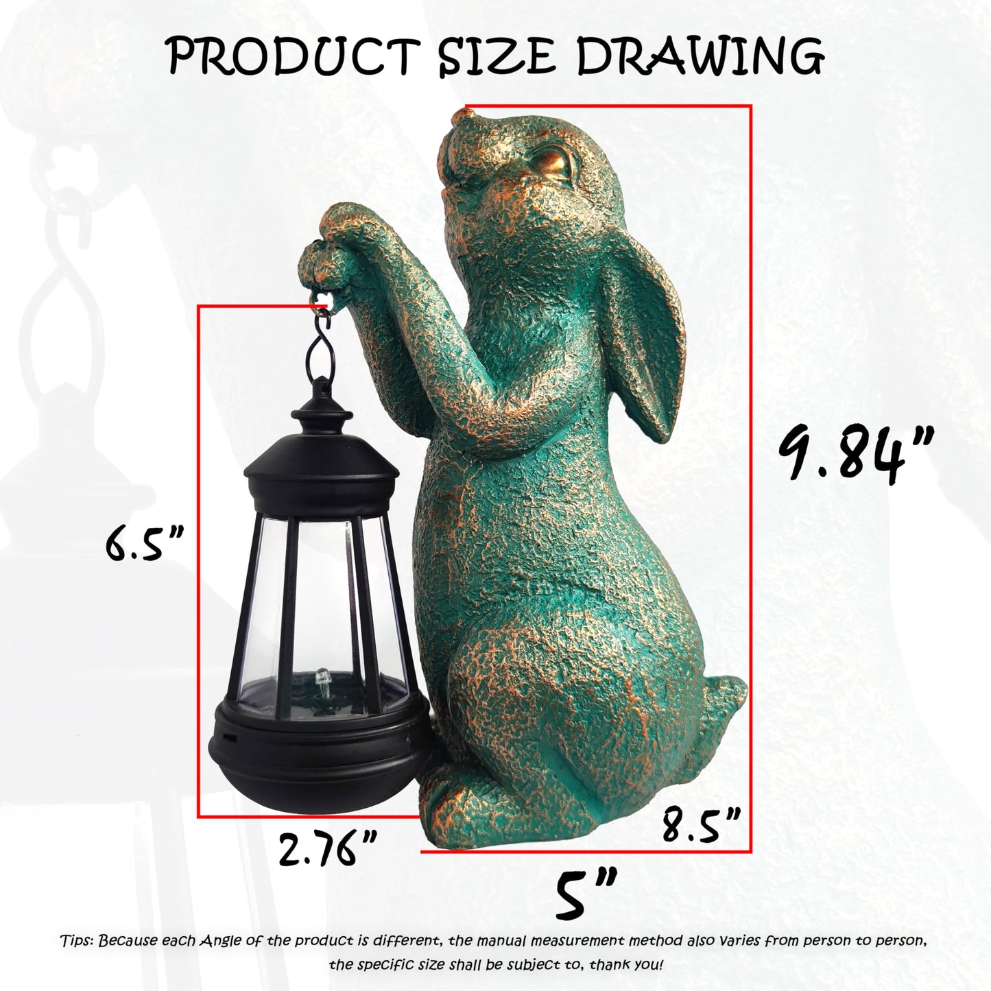JOYBEE Garden Statues Rabbit with Solar Lantern Outdoor Decor-Rabbit Solar Figurines Lights Decorations for Patio Yard Lawn Ornaments-Gifts for Birthday Easter Housewarming