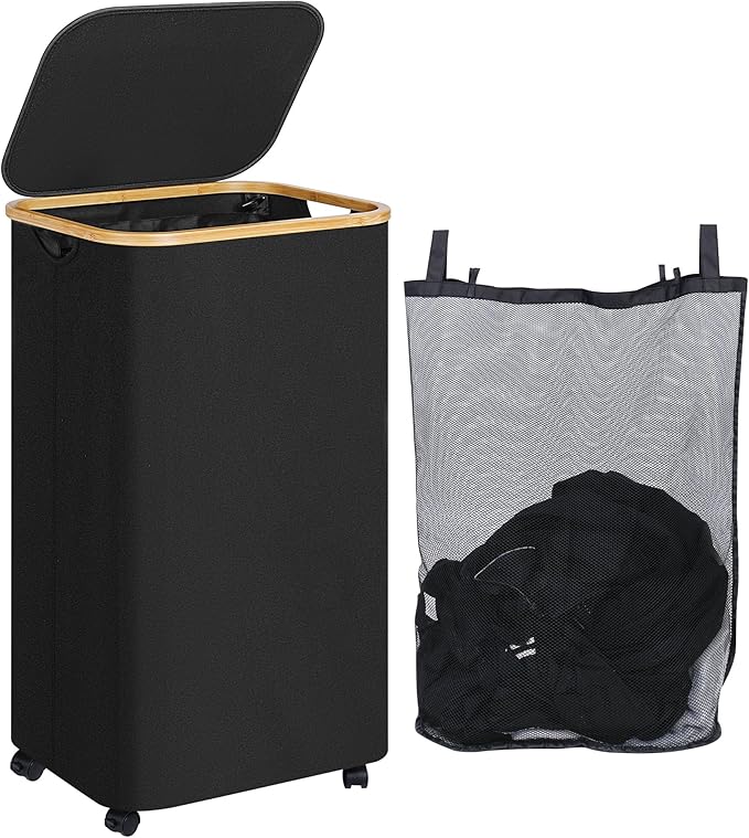 110L Laundry Basket with Wheels, Clothes Hamper