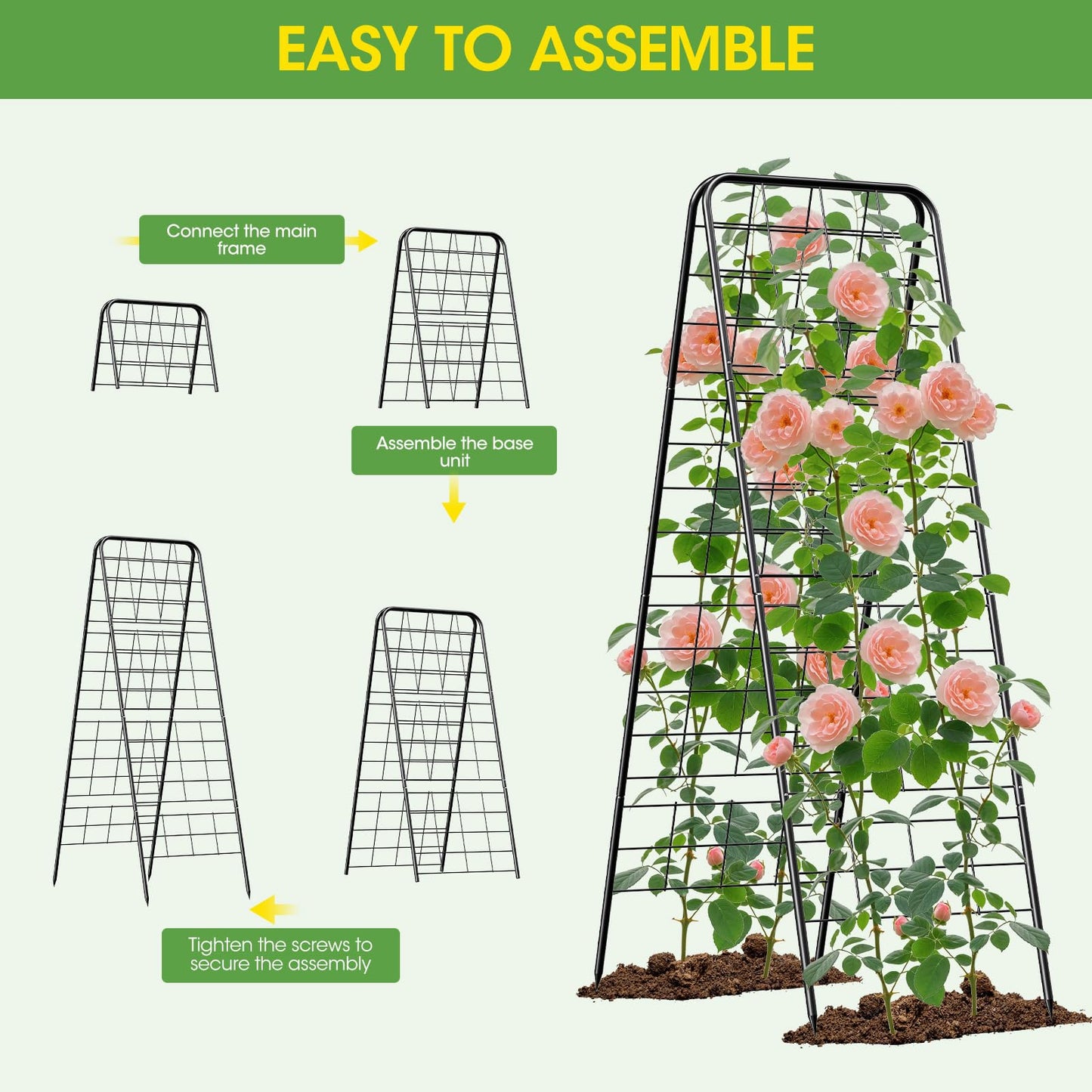 Heavy Duty Cucumber Trellis，50"x17" Adjustable A-Frame Trellis for Climbing Plants ，Metal mesh Design, Rust-Proof and UV-Resistant，Garden Trellis for Cucumber Beans and Vine Type Plants. Black &1Pcs