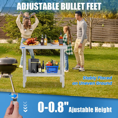 KUARBARR Stainless Steel Table for Prep & Work with Undershelf 24 x 36 Inches NSF Metal Commercial Kitchen Prep Table with Adjustable Under Shelf Worktable for Restaurant Home Outdoor