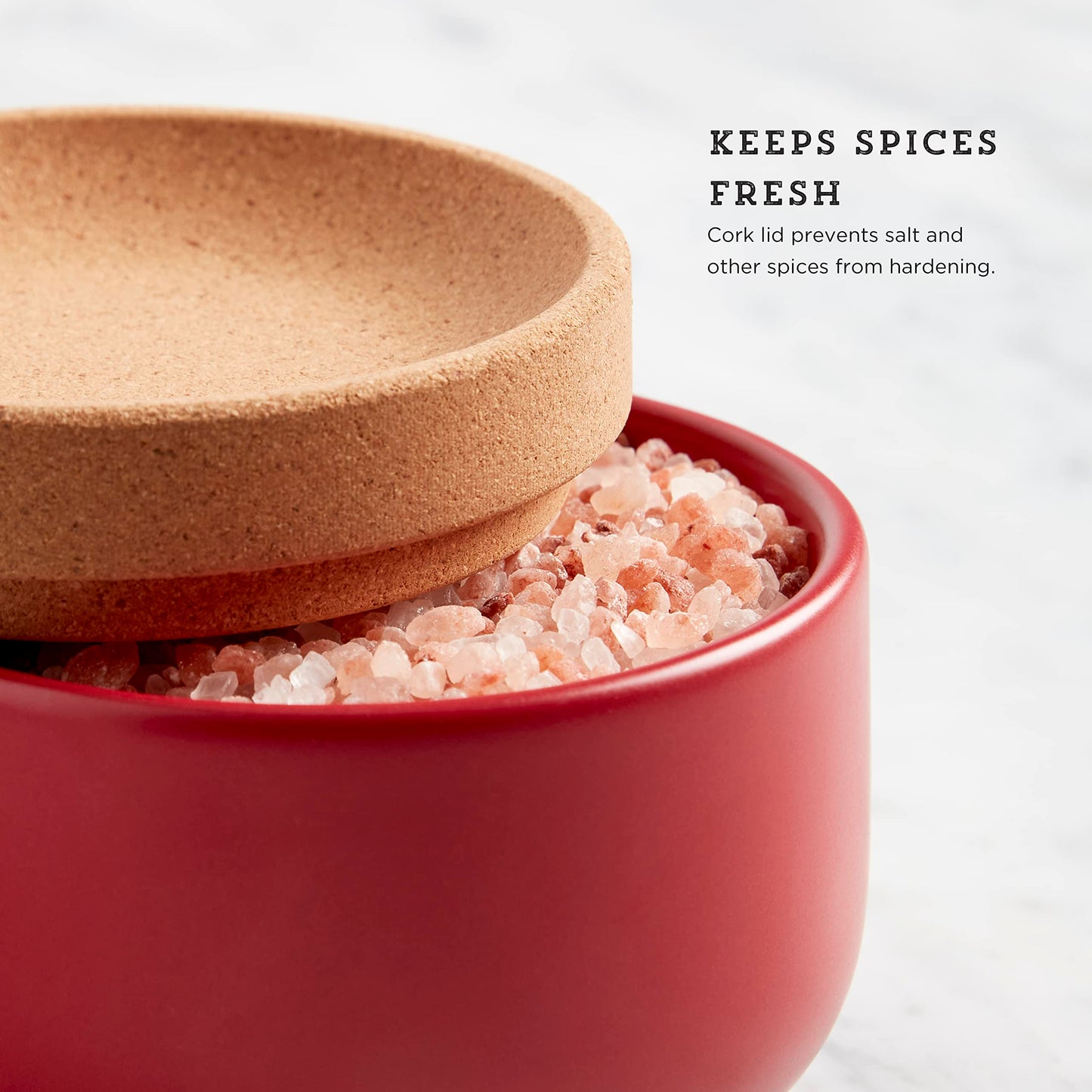 Kamenstein Ceramic and Cork Salt Pig with Easy Lift Lid for Easy Access, Red