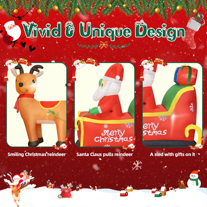 BRDJade 12FT Long Christmas Inflatables Outdoor Decorations, Inflatables Santa Claus on Reindeer Sleigh Built-in LED Lights, Christmas Blow Up Yard Decorations for Holiday Outdoor Garden Lawn Decor