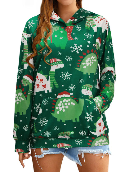 RMCMS Women Dinosaur Funny Hoodie Sweatshirt Pocket Lightweight Cute Dinosaur Graphic Long Sleeve Dino Hoodied Pullover Top