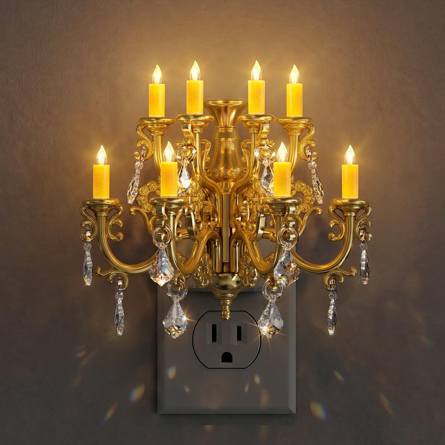 Briignite LED Night Lights Plug into Wall, Chandelier Night Light with Dusk to Dawn Light Sensor, Dimmable Golden Nightlight Plug in, 3000K Soft White for Bathroom Bedroom Hallway Kitchen