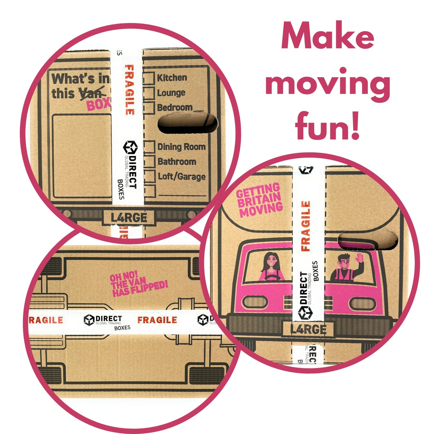 20 Strong Large Cardboard Storage Packing Moving House Boxes with Fragile Tape 52cm x 30cm x 30cm 47 Litres Carry Handles and Room List