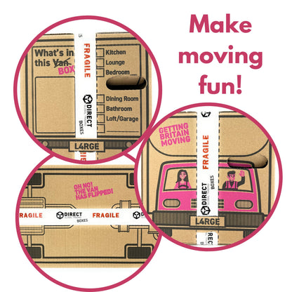 20 Strong Large Cardboard Storage Packing Moving House Boxes with Fragile Tape 52cm x 30cm x 30cm 47 Litres Carry Handles and Room List