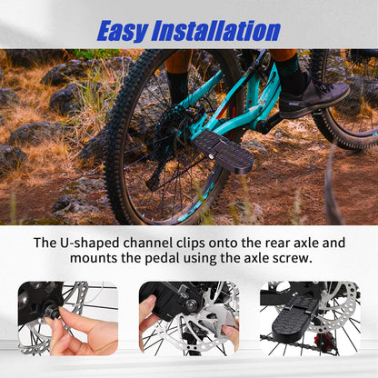 PSLER 2PCS Bike Rear Pedals - Aluminium Non-Slip Ebike Foot Pegs for Passenger, Universal Motorcycle Bicycle Folding Foot Pedal, Fit for E-Bike, Mountain Bike, 15mm U-Shaped Slot Opening