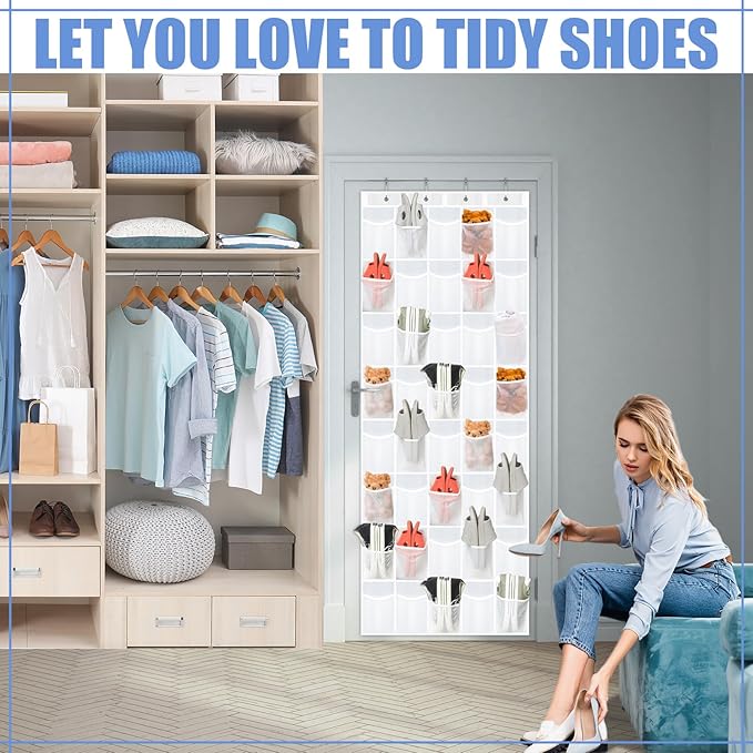 Windyun 40 Over the Door Shoe Organizer Large Breathable Mesh Pocket Clear