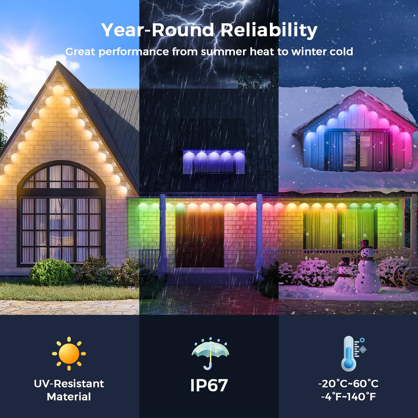 LunaSync Permanent Outdoor Lights, 150ft RGBIC Smart LED Eaves Lights with App & Remote Control, IP67 Waterproof, 50 Scene Modes for Christmas, Holiday, Pool Party & Daily Decor