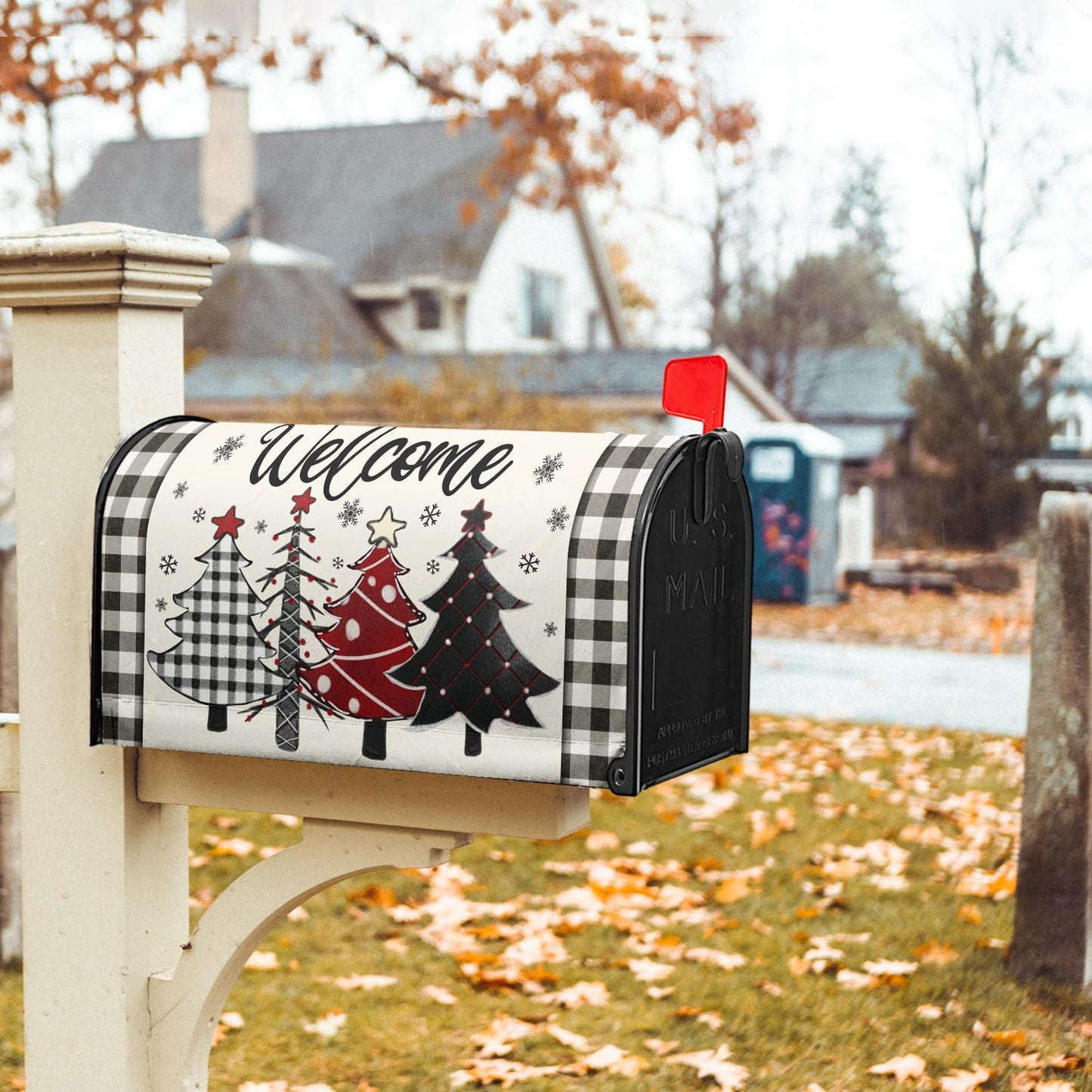 Miaoquhe Christmas Buffalo Plaid Mailbox Covers Magnetic Standard Size 21"x18" Winter Welcome Tree Mailbox Wraps Xtmas Snowflakes Post Letter Box for Holiday Outdoor Decoration