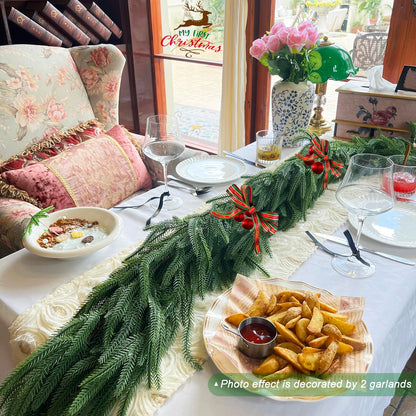 FUTBER 9FT Christmas Garlands Norfolk Pine - Real Touch Pine Garlands - Garlands Christmas Decorations for Home Dining Table Mantel Porch Winter Christmas Decor