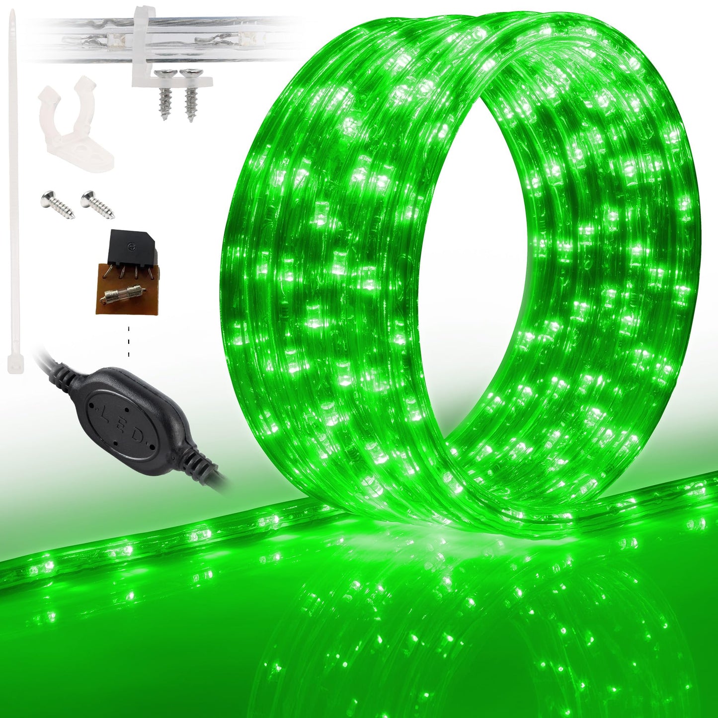 WYZworks 576LEDs, 50ft LED Outside Rope Lights, Waterproof Permanent Outdoor ETL Certified Connectable Clear Tube, Christmas Palm Tree Holiday Decorative Landscape Patio Accent Lighting - Green
