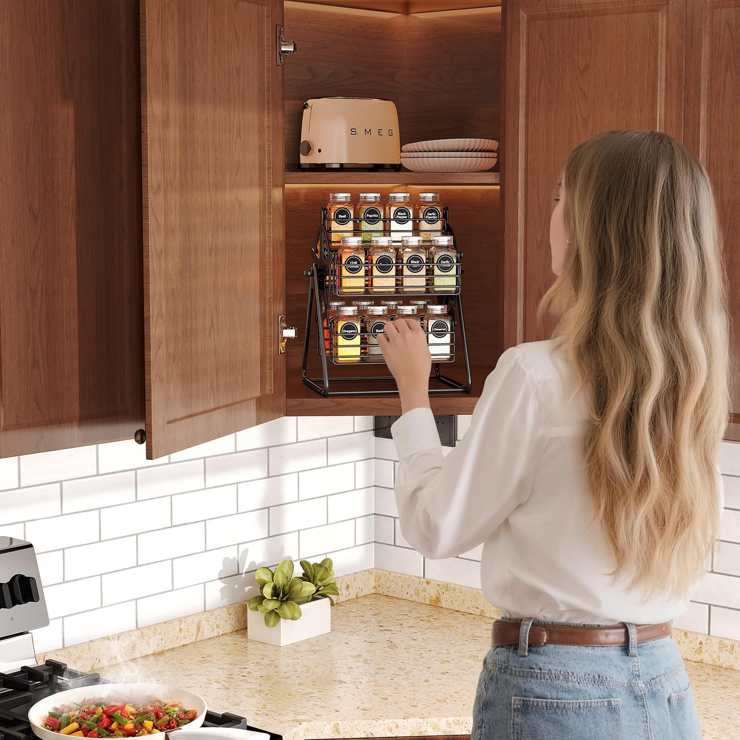 SNTD Rotating Spice Rack Organizer for Large Cabinets Kitchen Countertop with Thicken Spice Jars and Labels, Spinning Like Ferris-Wheel, Metal (M)