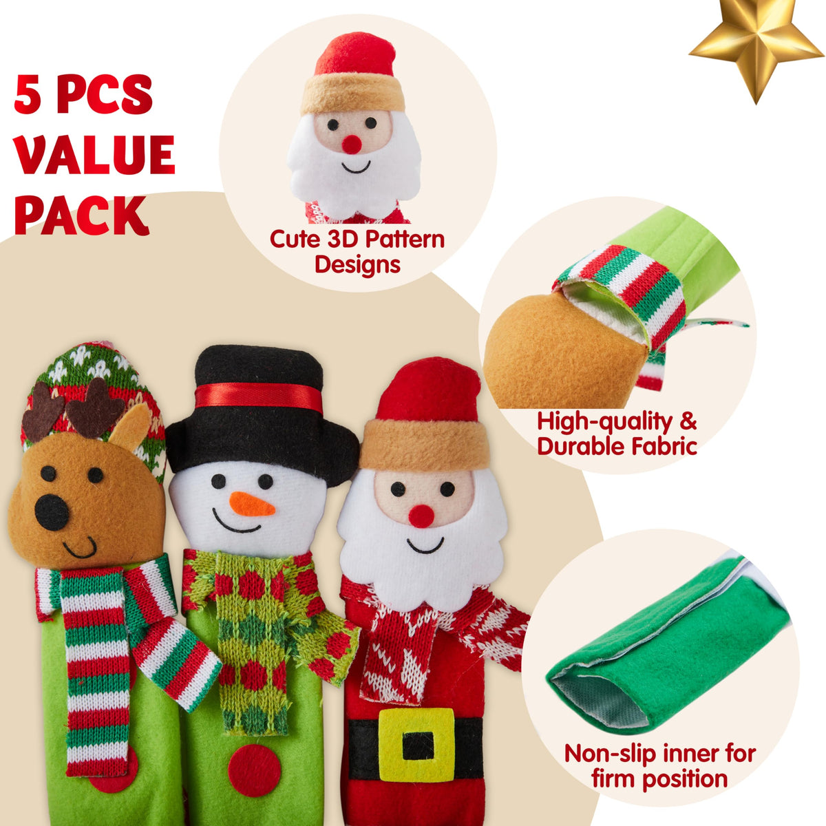 JOYIN 5 Pieces Christmas Kitchen Appliance Handle Covers for Kitchen Refrigerator Microwave Oven Dishwasher Decoration, Xmas Indoor Décor, Party Favor Supplies.