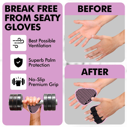 Beast AT Least Grip Pads for Weightlifting & Fitness – Non-Slip, Breathable Palm Protectors for Men & Women – Ideal for Gym Workouts, Cross Training, Pull-Ups & Deadlifts (Pink, L/XL)
