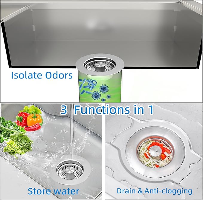 3 in 1 Kitchen Sink Drain Strainer, Pop up Sink Stopper Kitchen Drain,