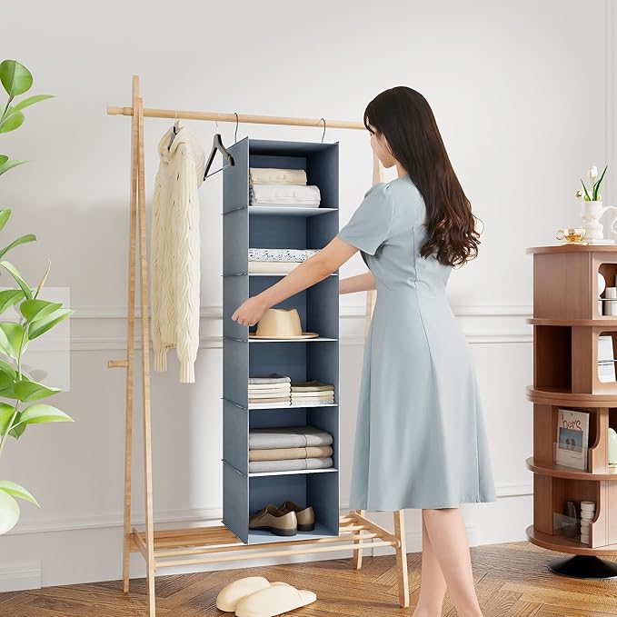 Hanging Closet Organizer and Storage 6-Shelf, Easy Mount Foldable Hanging