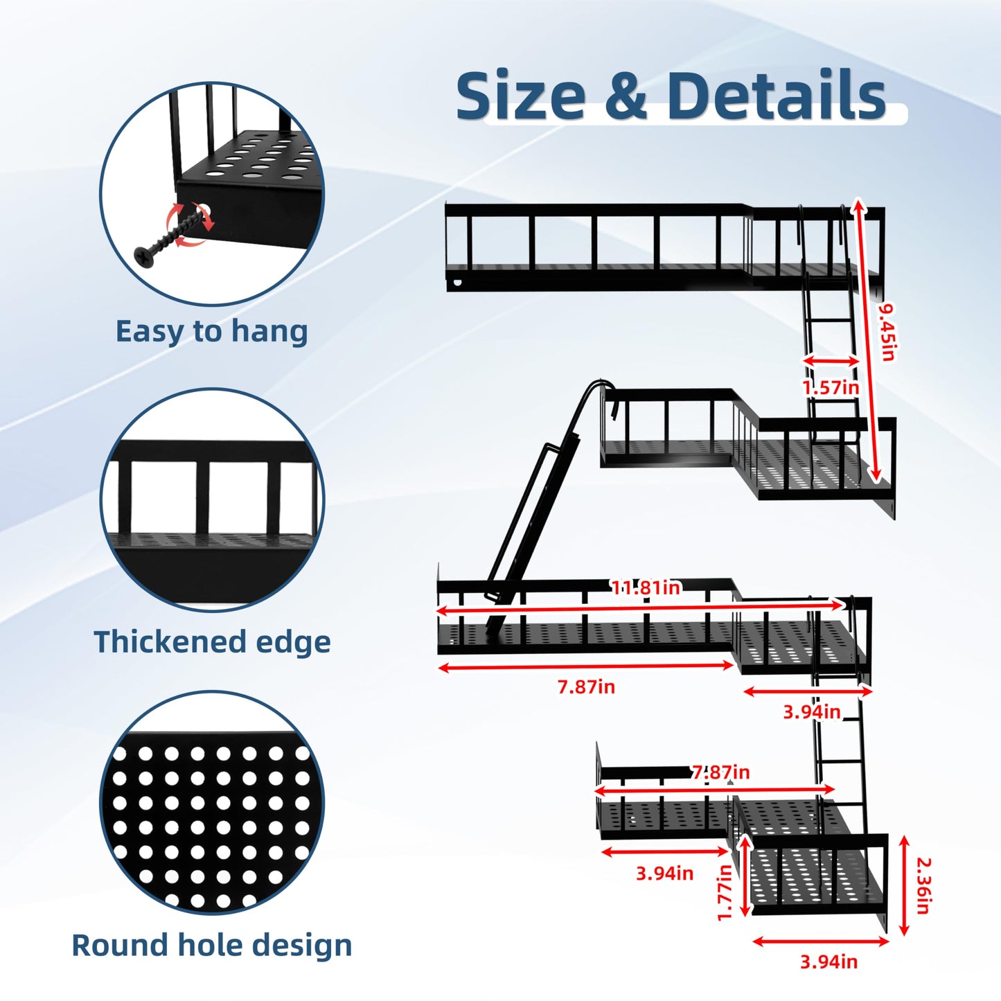 BRLBZXJY Fire Escape Wall Shelf, Modern City Style Corner Wall Shelves, Trinket Figurine Display Knick Knack Shelf Easy to Install, for Bathroom, Living Room & Home Decor, Black 4-Tier