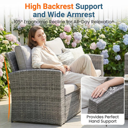 Wisteria Lane Patio Furniture Set, Wicker Outside Outdoor Furniture for All Weather, Patio Sofa with High Backrest Support and Wide Armrest for Backyard, Balcony, Deck, Porch, Light Gray